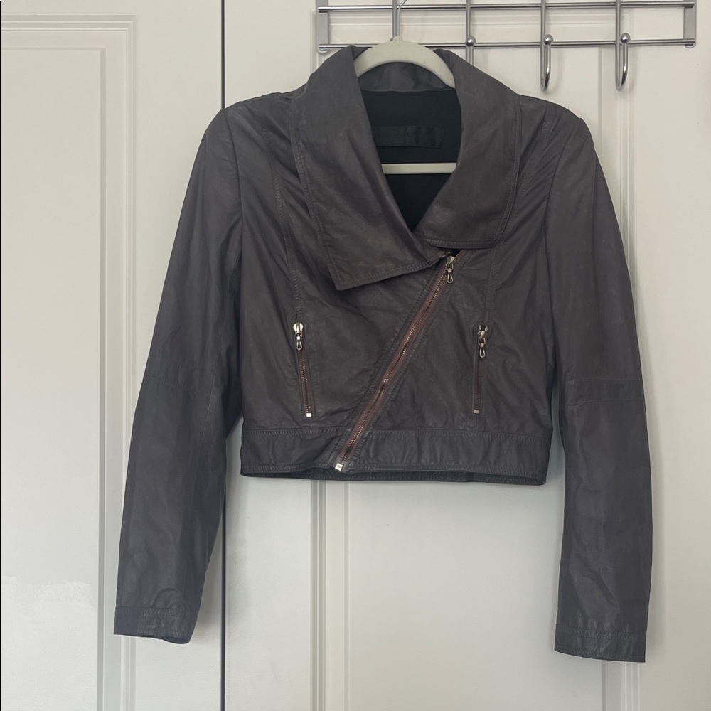 Vintage/Rare Jenni Kayne Slate Gray/Brown Leather Jacket